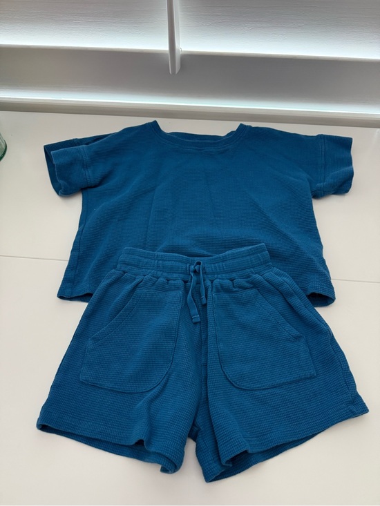 Winnie + Crew Other - Winnie + Crew Blue Two-Piece Waffle Knit Lounge Set - Top & Shorts